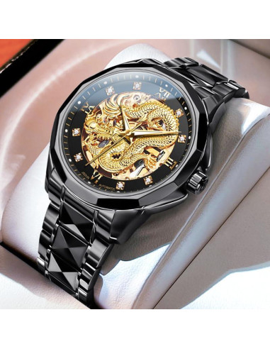 Reloj Automático OLEVS de Oro para Hombres Esqueleto 3D