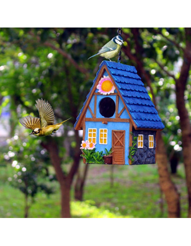 Casa de Aves Colgante Pintada a Mano ZLSZTMI Azul 20.32cm