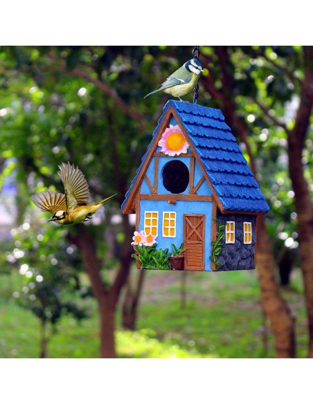 Casa de Aves Colgante Pintada a Mano ZLSZTMI Azul 20.32cm Casa de Aves Colgante Pintada a Mano ZLSZTMI Azul 20.32cm