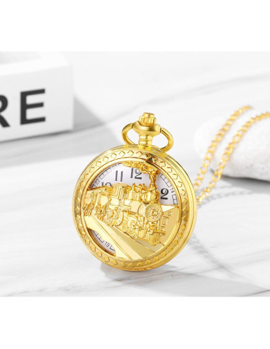 Reloj de bolsillo JewelryWe dorado vintage con cadena