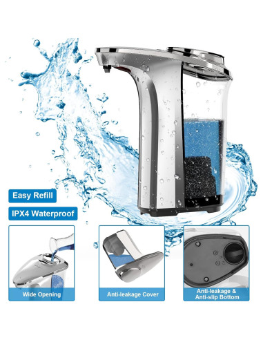 Dispensador de Jabón Automático PZOTRUF 500ml Plata con Sensor