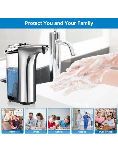 Dispensador de Jabón Automático PZOTRUF 500ml Plata con Sensor