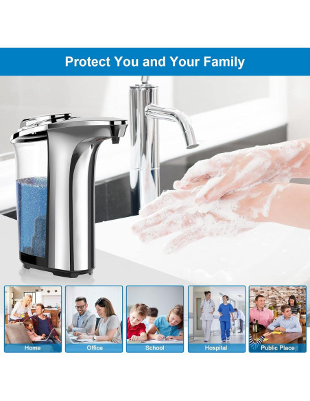 Dispensador de Jabón Automático PZOTRUF 500ml Plata con Sensor Dispensador de Jabón Automático PZOTRUF 500ml Plata con Sensor