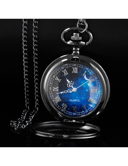 Reloj de bolsillo Tiong azul estrellado con cadena 4.5 cm Reloj de bolsillo Tiong azul estrellado con cadena 4.5 cm
