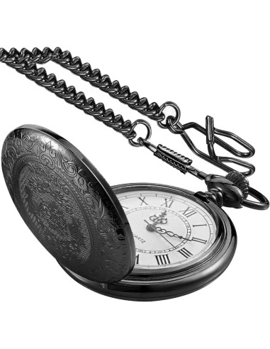 Reloj de bolsillo SwitchMe negro con flores y números romanos