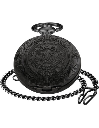 Reloj de bolsillo SwitchMe negro con flores y números romanos