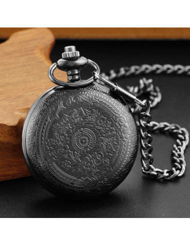 Reloj de bolsillo SwitchMe negro con flores y números romanos