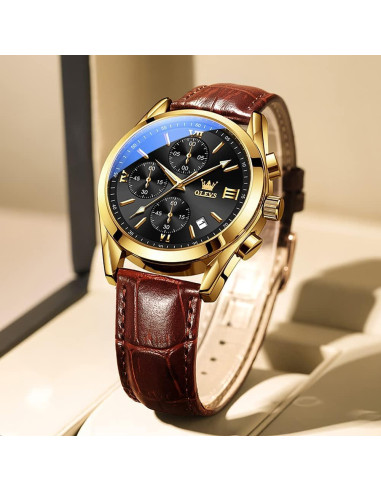 Reloj OLEVS de Cuero Marrón con Cronógrafo y Fecha