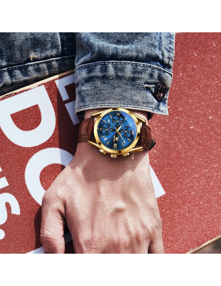 Reloj OLEVS Cronógrafo Hombre 40mm Azul Correa Cuero Reloj OLEVS Cronógrafo Hombre 40mm Azul Correa Cuero