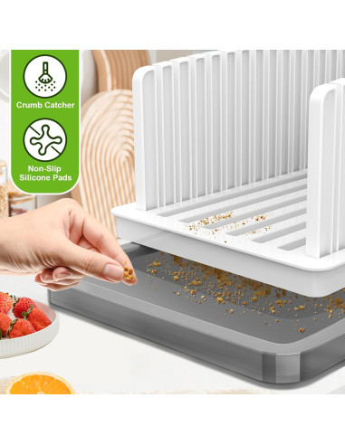 Cortador de Pan HHXRISE Ajustable con Bandeja para Migas