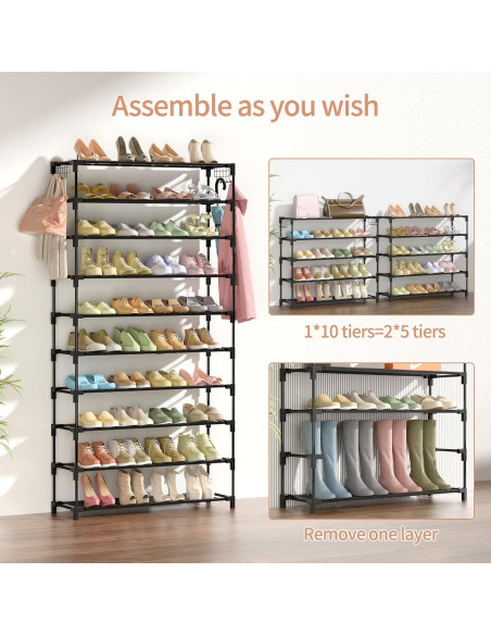 Organizador de Zapatos LANTEFUL 10 Niveles 50 Pares Negro Organizador de Zapatos LANTEFUL 10 Niveles 50 Pares Negro