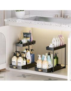 Organizador Bajo Fregadero Delamu 2 Niveles Negro 40x22x36 cm 2