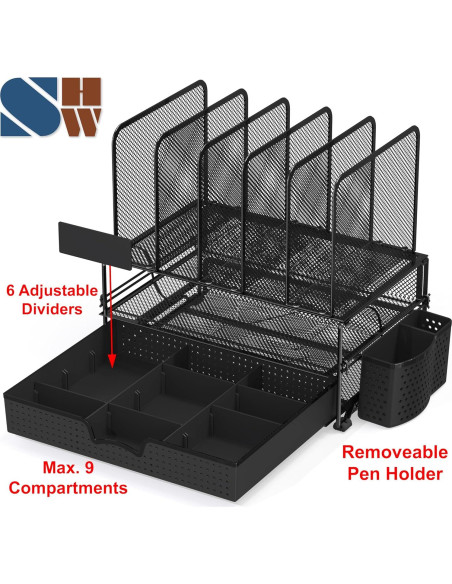Organizador de Escritorio Simple Houseware Negro con Cajón Organizador de Escritorio Simple Houseware Negro con Cajón