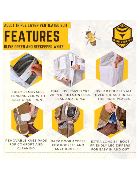 Traje de Apicultura Foxhound Sting Stopper Verde Oliva XS