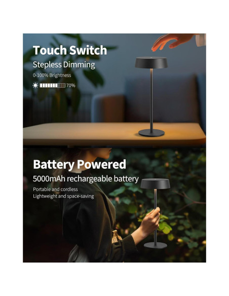 Lámparas de Mesa Inalámbricas 2 Paquetes 5000mAh Negro Lámparas de Mesa Inalámbricas 2 Paquetes 5000mAh Negro