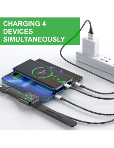Cable de Carga Múltiple 4 en 1 Firenew para iPhone/iWatch
