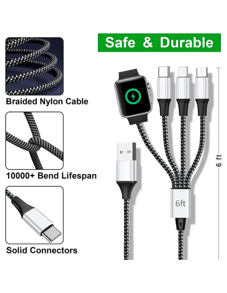 Cable de Carga Múltiple 4 en 1 Firenew para iPhone/iWatch Cable de Carga Múltiple 4 en 1 Firenew para iPhone/iWatch