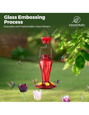 Alimentador de Colibrí Kingsyard Vidrio 473 ml 6 Puertos Rojo