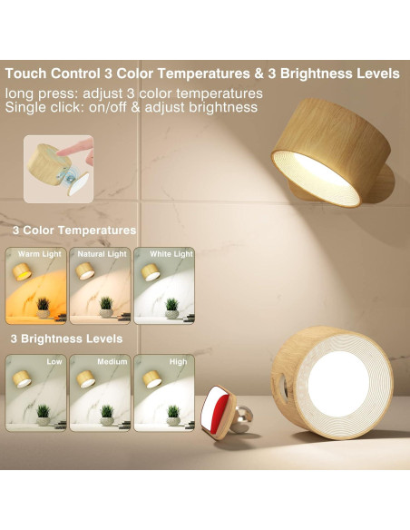 Aplique LED Koopala Madera-A Batería Recargable 3 Brillos Aplique LED Koopala Madera-A Batería Recargable 3 Brillos