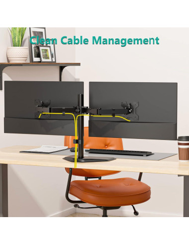 Soporte Doble para Monitor WALI MF002 hasta 27" Negro