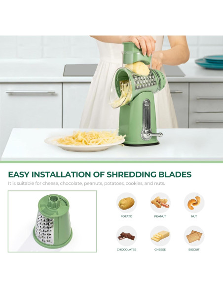 Rallador de Queso Rotary SUSTEAS Verde con 5 Cuchillas Rallador de Queso Rotary SUSTEAS Verde con 5 Cuchillas
