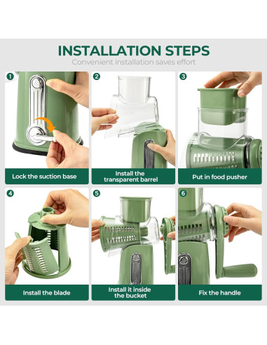 Rallador de Queso Rotary SUSTEAS Verde con 5 Cuchillas