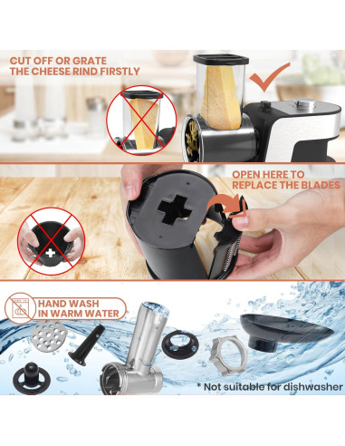 Rallador de Queso y Picadora de Carne Eléctrico Parmedu 2 en 1