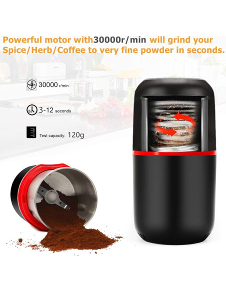 Molino Eléctrico de Hierbas Turimon 120g - Negro Automático Molino Eléctrico de Hierbas Turimon 120g - Negro Automático