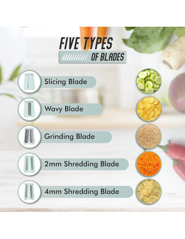 Rallador de Queso Rotativo KitchenVelly 5-en-1 Verde