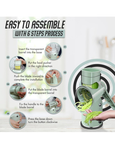 Rallador de Queso Rotativo KitchenVelly 5-en-1 Verde