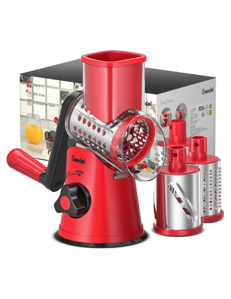 Rallador de Queso Rotativo Geedel 3 Cuchillas Acero Inoxidable Rallador de Queso Rotativo Geedel 3 Cuchillas Acero Inoxidable