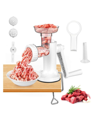 Molinillo de Carne Manual LHS 3 en 1 con Soporte Blanco