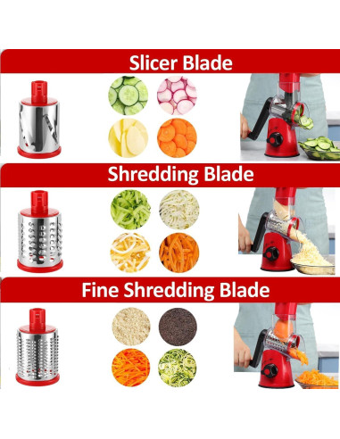 Rallador de Queso Rotatorio Chef Power 5 en 1 - Rojo