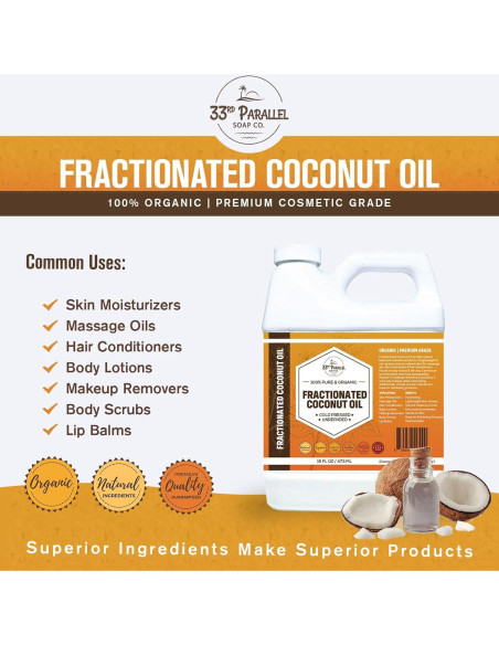 Aceite de Coco Fraccionado Orgánico 32 oz 100% Puro 33rd Parallel Aceite de Coco Fraccionado Orgánico 32 oz 100% Puro 33rd Parallel