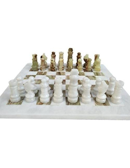 Juego de Ajedrez de Mármol Onyx Blanco y Verde Hecho a Mano 30.48 cm Juego de Ajedrez de Mármol Onyx Blanco y Verde Hecho a Mano 30.48 cm