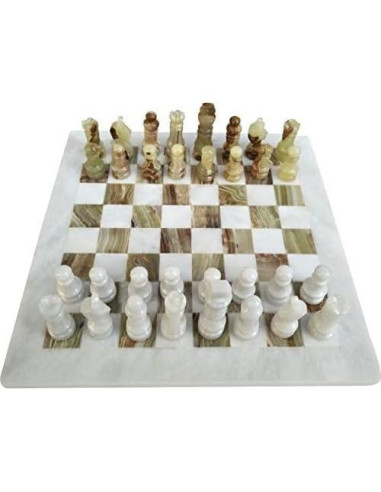 Juego de Ajedrez de Mármol Onyx Blanco y Verde Hecho a Mano 30.48 cm