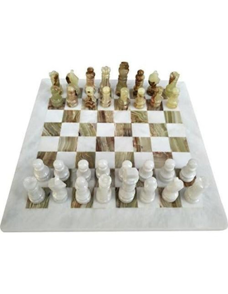 Juego de Ajedrez de Mármol Onyx Blanco y Verde Hecho a Mano 30.48 cm Juego de Ajedrez de Mármol Onyx Blanco y Verde Hecho a Mano 30.48 cm