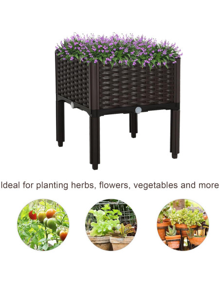 Cama de Jardín Elevada Outsunny 40x40 cm Marrón Autorriego Cama de Jardín Elevada Outsunny 40x40 cm Marrón Autorriego