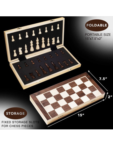 Juego de Ajedrez Magnético de Madera AMEROUS 38 cm Plegable