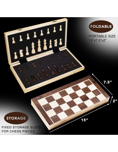 Juego de Ajedrez Magnético de Madera AMEROUS 38 cm Plegable Juego de Ajedrez Magnético de Madera AMEROUS 38 cm Plegable