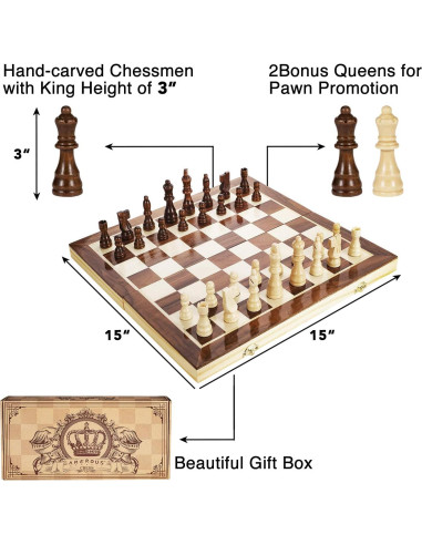 Juego de Ajedrez Magnético de Madera AMEROUS 38 cm Plegable