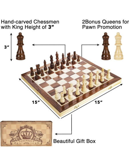 Juego de Ajedrez Magnético de Madera AMEROUS 38 cm Plegable Juego de Ajedrez Magnético de Madera AMEROUS 38 cm Plegable