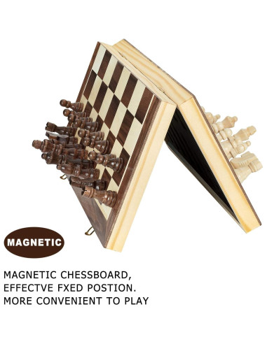 Juego de Ajedrez Magnético de Madera AMEROUS 38 cm Plegable