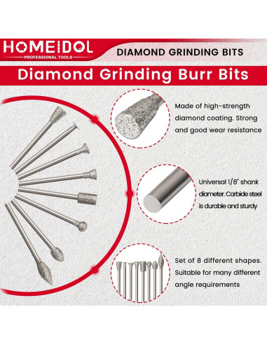 Juego de 20 Puntas de Diamante HOMEIDOL para Dremel 3 mm