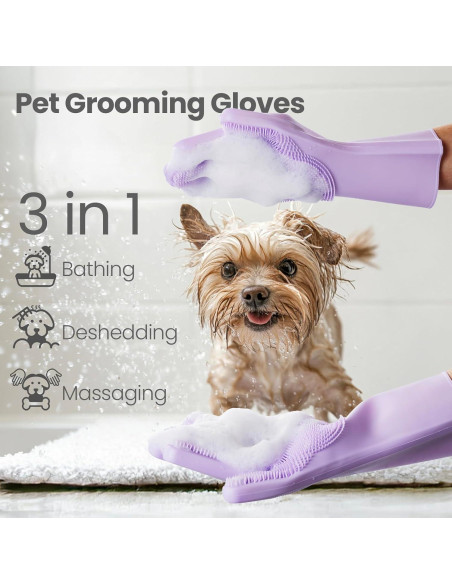 Guantes de Silicona DELOMO para Lavar Mascotas 29.9cm Púrpura Guantes de Silicona DELOMO para Lavar Mascotas 29.9cm Púrpura