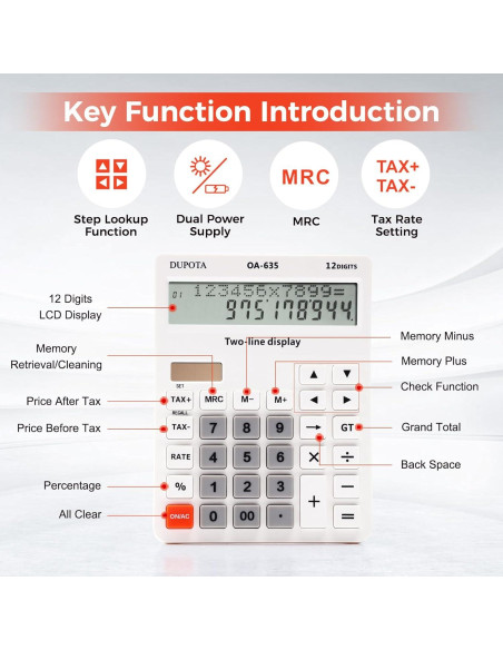 Calculadora de Escritorio DUPOTA OA-635 12 Dígitos LCD Solar Calculadora de Escritorio DUPOTA OA-635 12 Dígitos LCD Solar