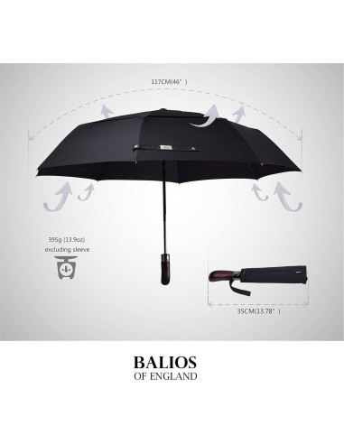 Paraguas Plegable Balios Golf Negro Mango Madera 116 cm