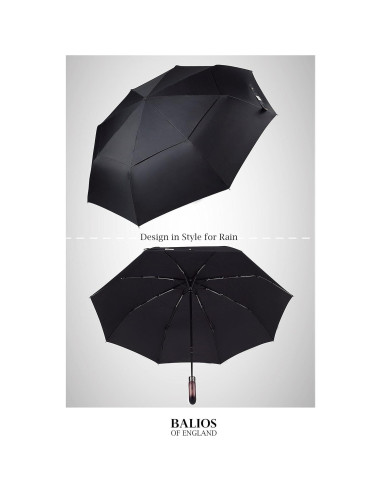 Paraguas Plegable Balios Golf Negro Mango Madera 116 cm