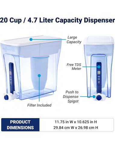 Dispensador de Agua ZeroWater 20 Tazas Ready-Pour - Filtración 5 Etapas
