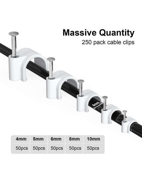 Clips de Cable Ancho Jadaol 250 Piezas 4-10mm para Organización Clips de Cable Ancho Jadaol 250 Piezas 4-10mm para Organización